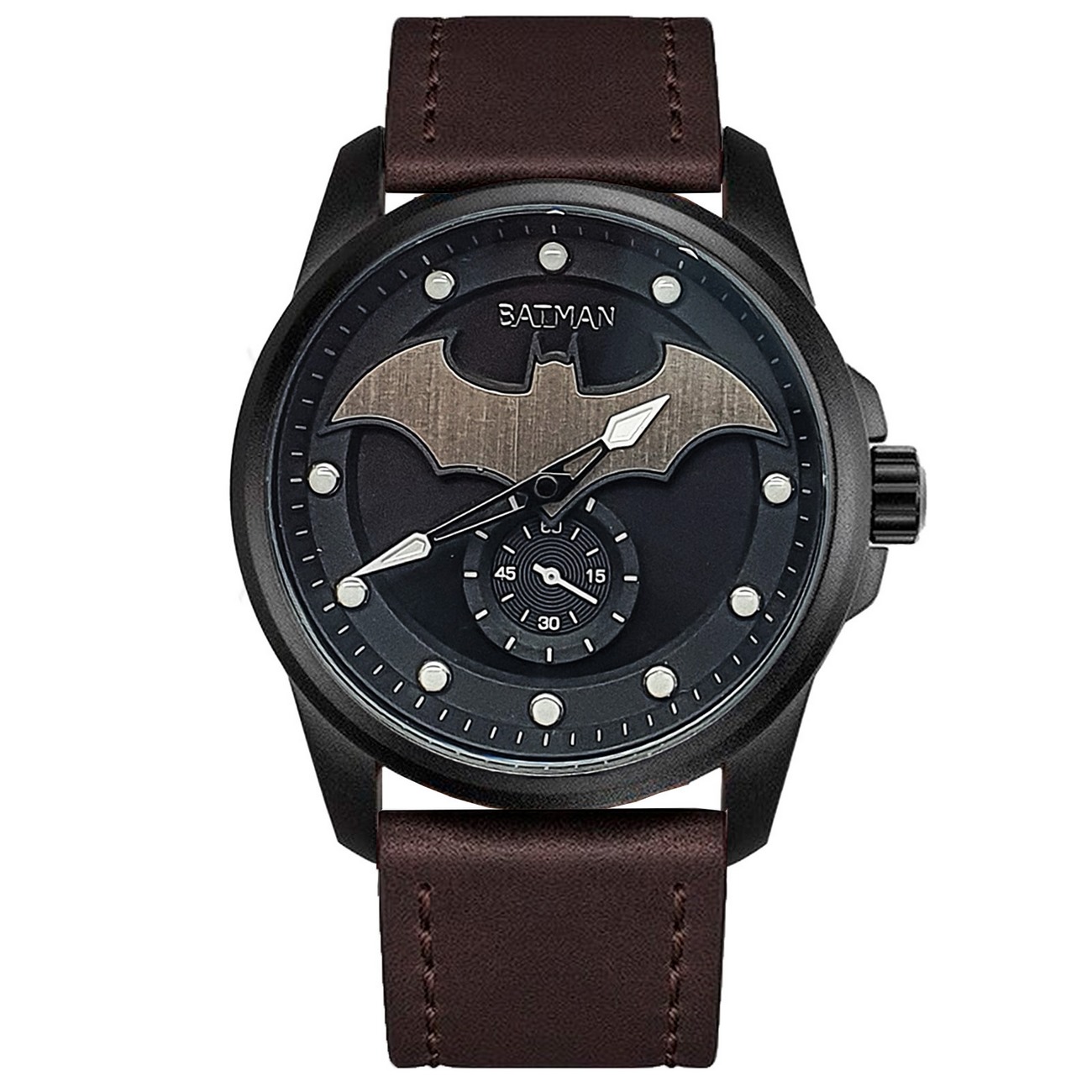 Reloj Batman Caballero Casual Elegante Cuero + Estuche Marron Oscuro